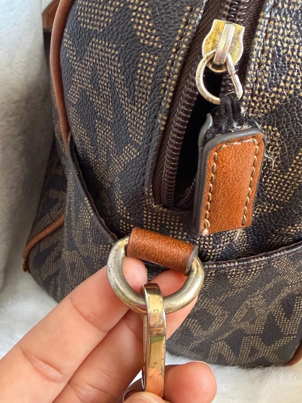 NX Noble Exchange Brown Monogram Large Satchel Shoulder Crossbody Bag